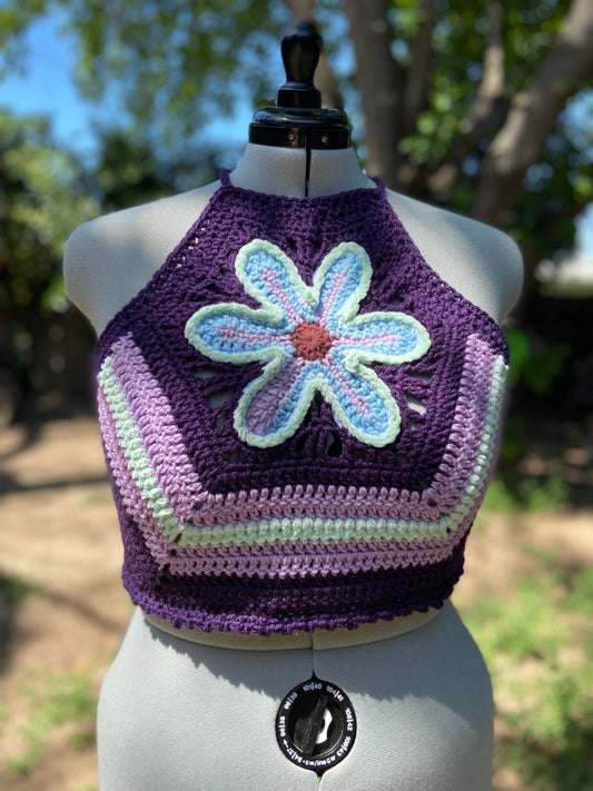 Crochet Flower power cropped halter